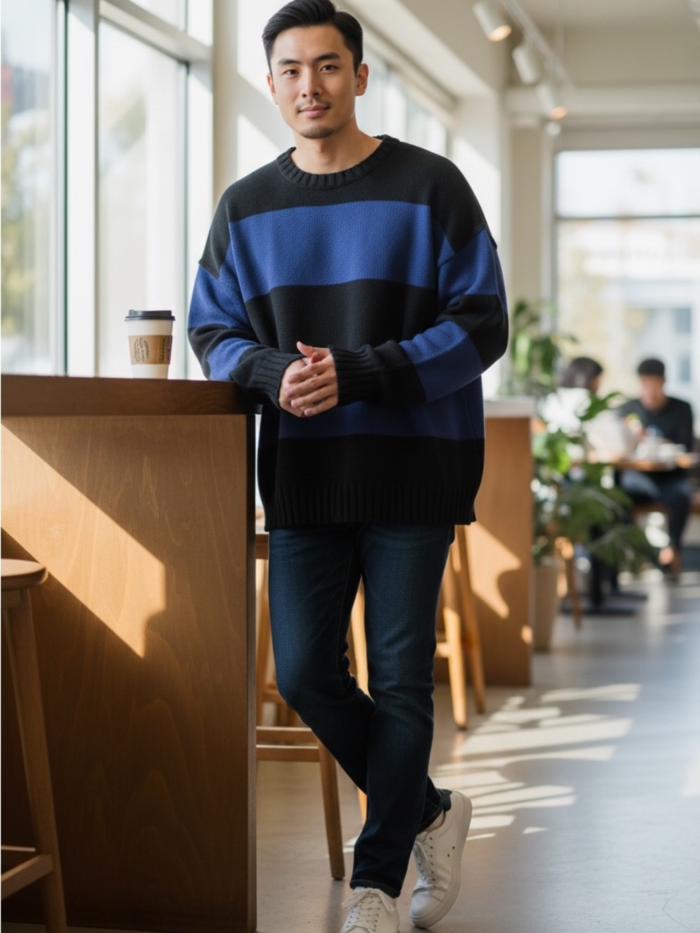 Black & Blue Striped Knit Sweater